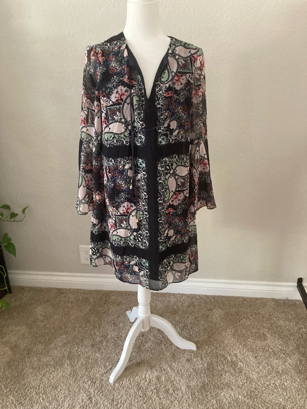 Vince Camuto Black Multi Paisley-Print Midi Tunic Dress